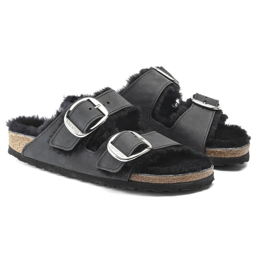 Birkenstock Unisex Arizona Big Buckle Shearling Oiled Leather Black