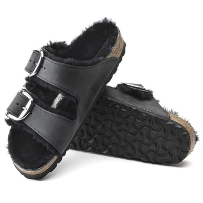 Birkenstock Unisex Arizona Big Buckle Shearling Oiled Leather Black
