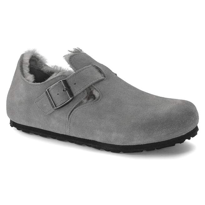 Birkenstock Unisex London Shearling Suede Leather Whale Gray