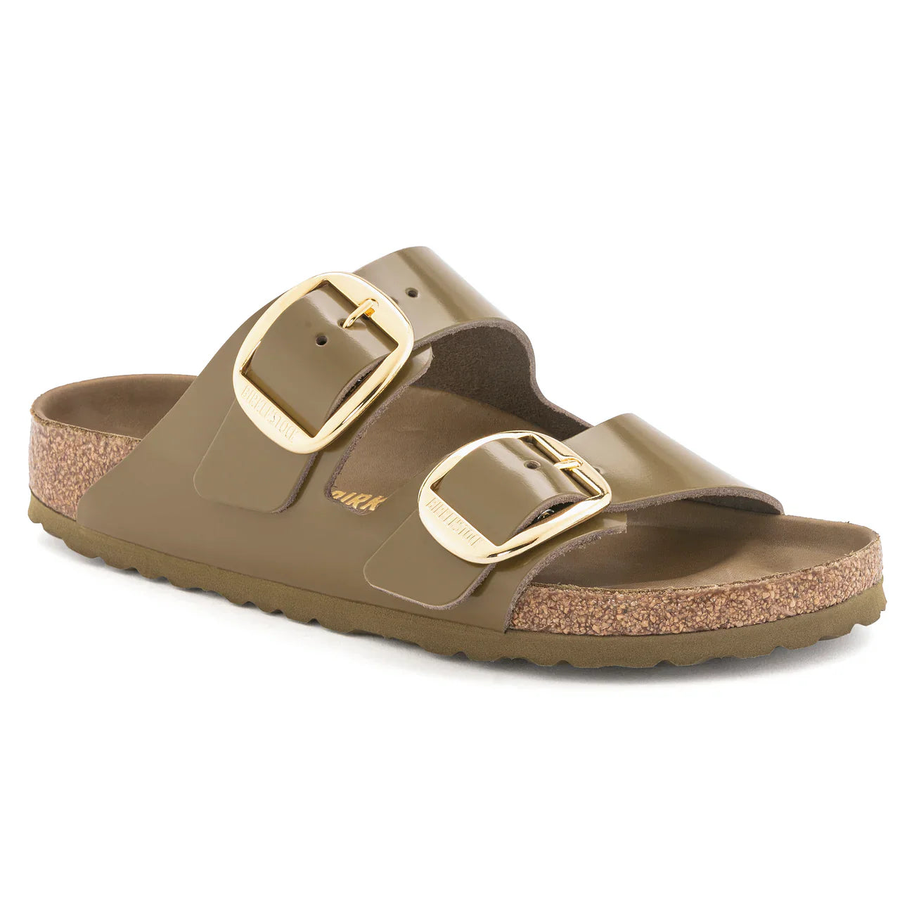Birkenstock Unisex Arizona Big Buckle Natural Leather Patent High Shine Mud Green
