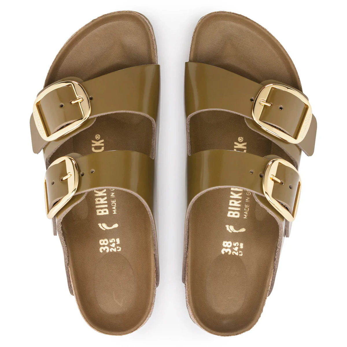 Birkenstock Unisex Arizona Big Buckle Natural Leather Patent High Shine Mud Green
