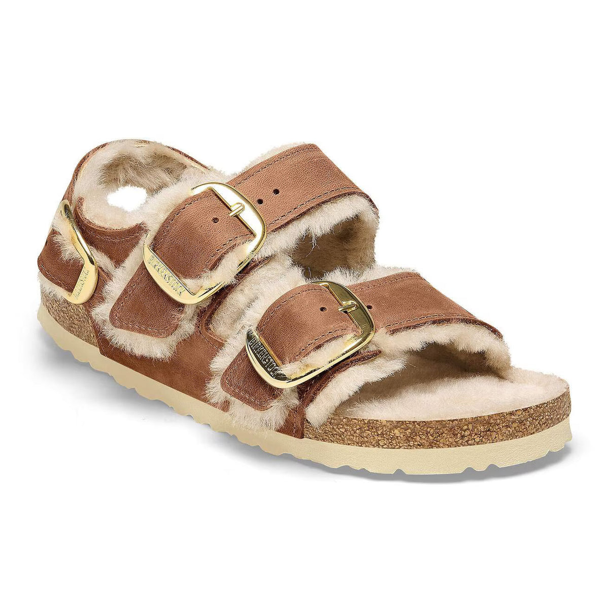 Birkenstock Unisex Milano Big Buckle Shearling Natural Leather Oiled Cognac