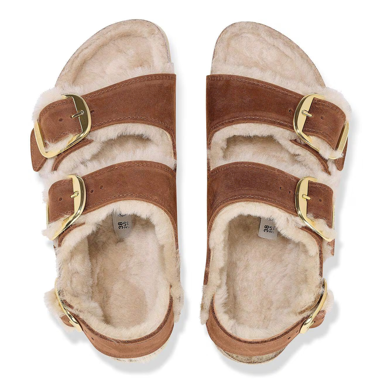 Birkenstock Unisex Milano Big Buckle Shearling Natural Leather Oiled Cognac