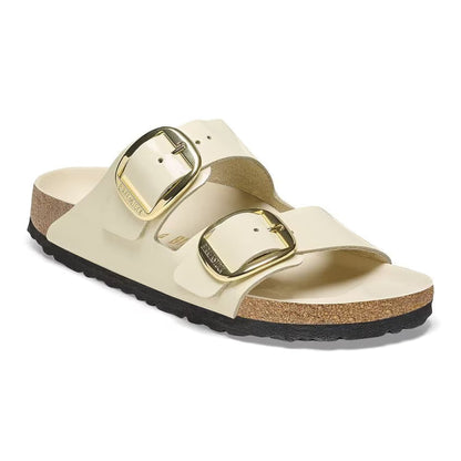 Birkenstock Arizona Big Buckle Natural Leather Patent High Shine Ecru