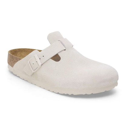 Birkenstock Unisex Boston Soft Footbed Suede Leather Antique White