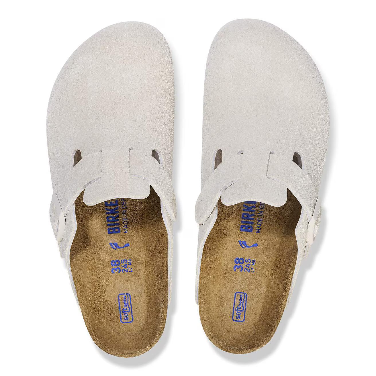 Birkenstock Unisex Boston Soft Footbed Suede Leather Antique White