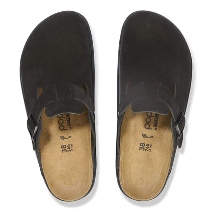 Birkenstock Unisex Boston Pap Chunky Suede Leather Black/Black