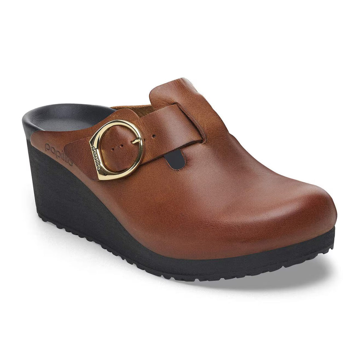 Birkenstock Unisex Fanny Ring Buckle Natural Leather Black Cognac