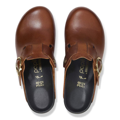 Birkenstock Unisex Fanny Ring Buckle Natural Leather Black Cognac