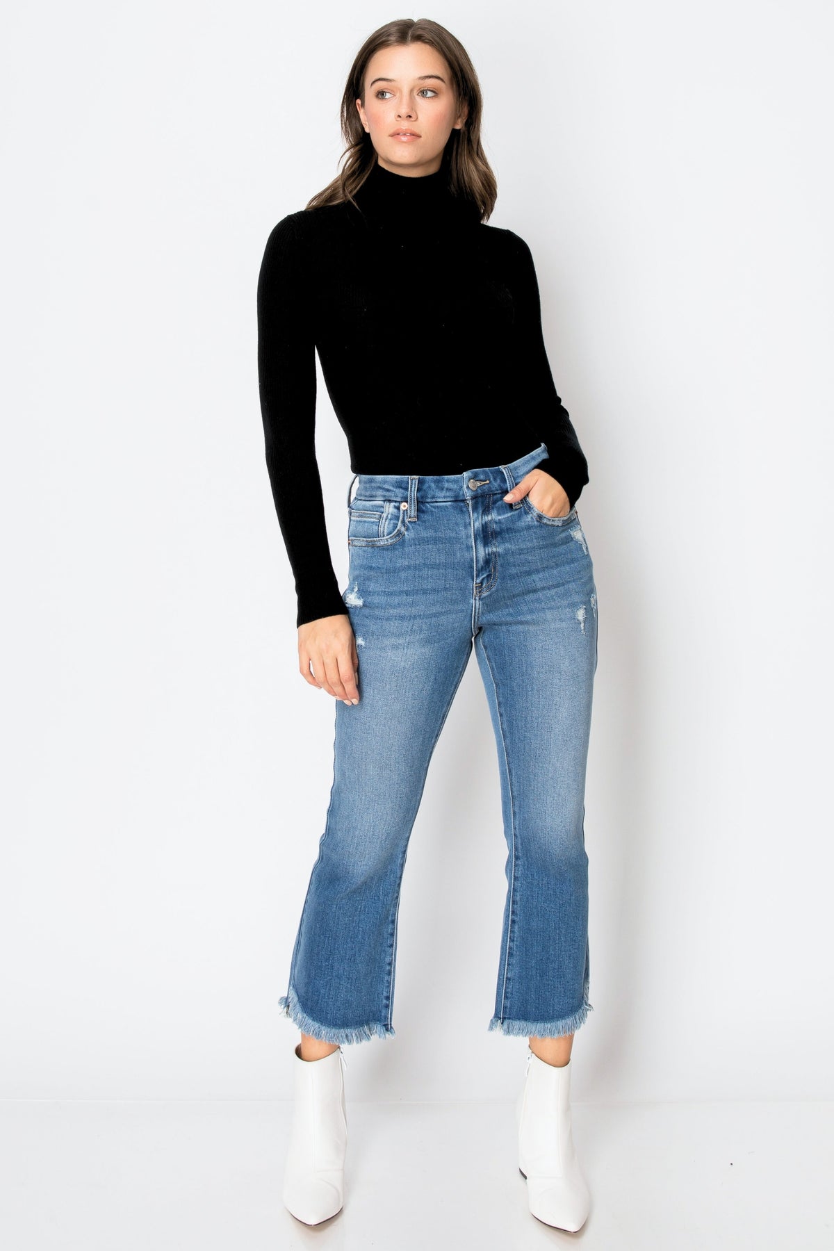 Eco Friendly Corset High Rise Crop Flare Jeans (Medium Wash)