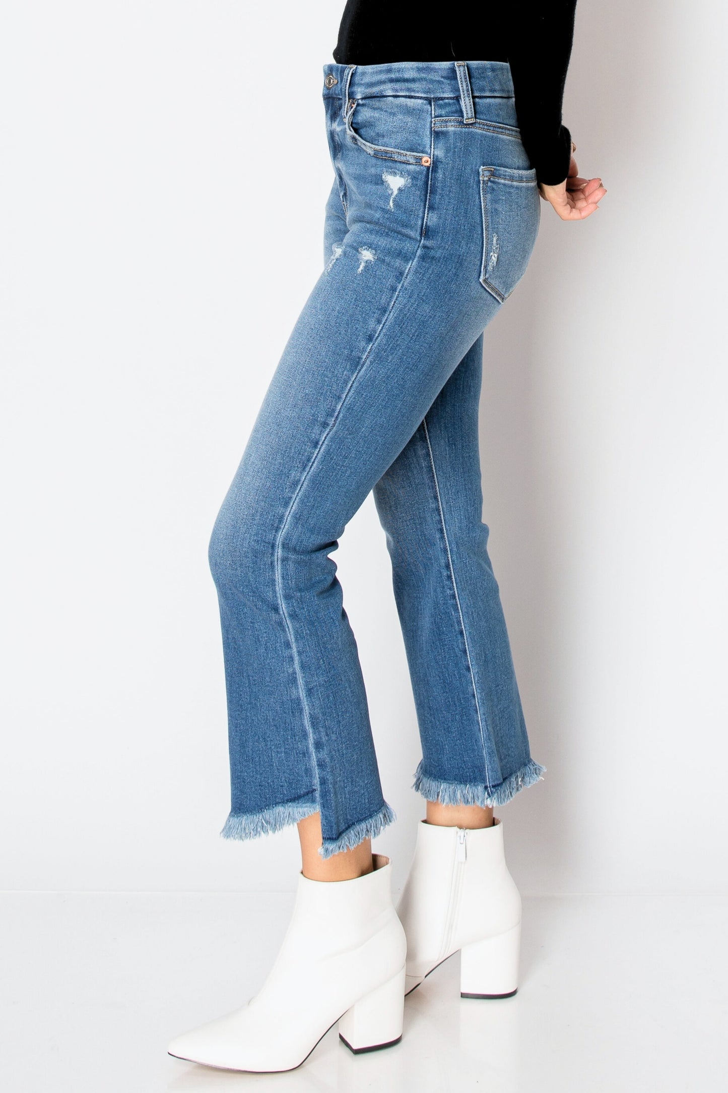 Eco Friendly Corset High Rise Crop Flare Jeans (Medium Wash)