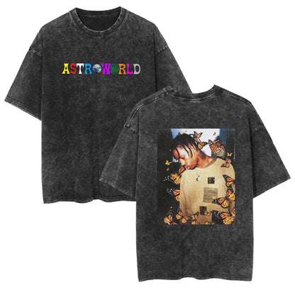 Rap Singer Washed Retro Short Sleeve Fan Commemorative T-Shirt