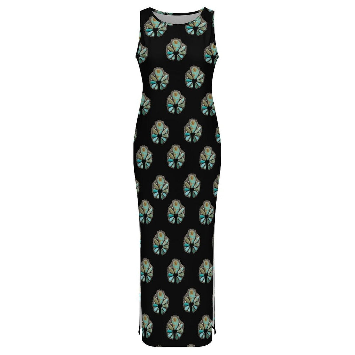 Baha Ranch Turquoise Naja Sleeveless Bodycon Side Slit Maxi Dress