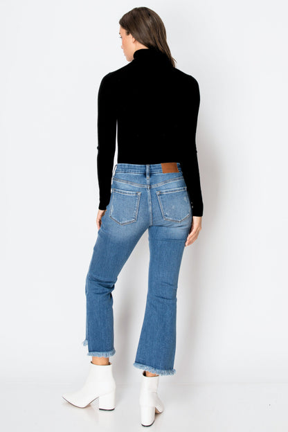 Eco Friendly Corset High Rise Crop Flare Jeans (Medium Wash)
