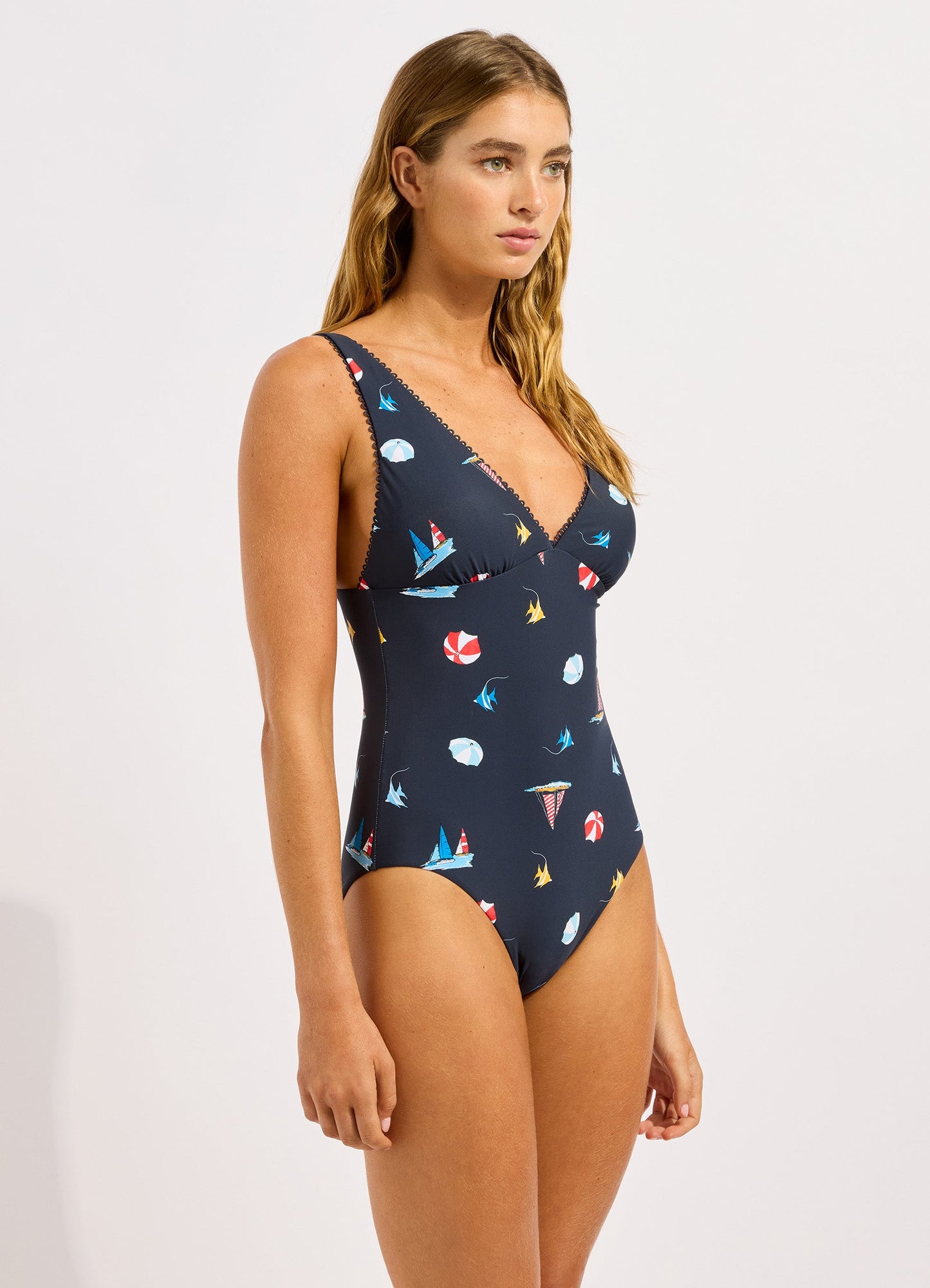Beachclub V Neck One Piece Swimsuit
