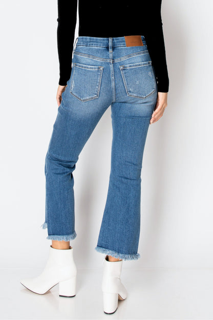 Eco Friendly Corset High Rise Crop Flare Jeans (Medium Wash)