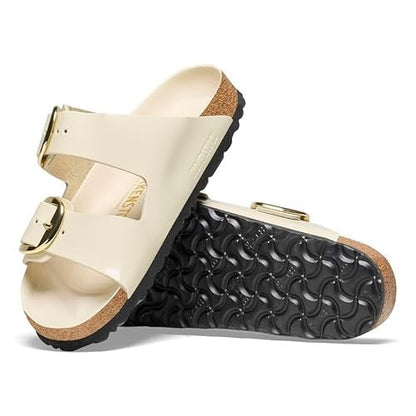 Birkenstock Arizona Big Buckle Natural Leather Patent High Shine Ecru