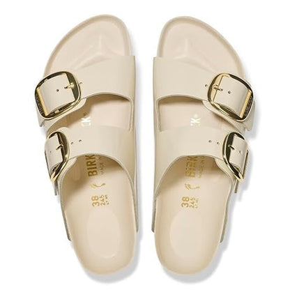 Birkenstock Arizona Big Buckle Natural Leather Patent High Shine Ecru