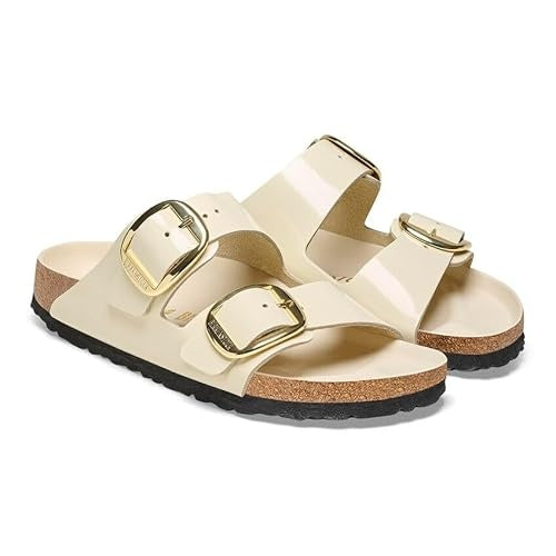 Birkenstock Arizona Big Buckle Natural Leather Patent High Shine Ecru