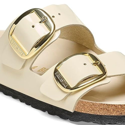 Birkenstock Arizona Big Buckle Natural Leather Patent High Shine Ecru