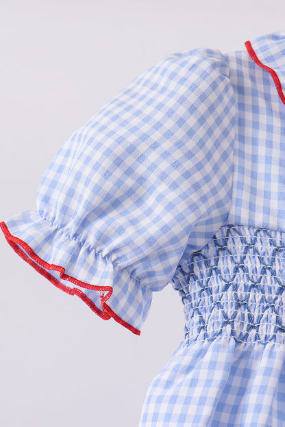 Blue flag smocked ruffle bubble