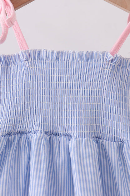 Blue Stripe Smocked Mom Dress