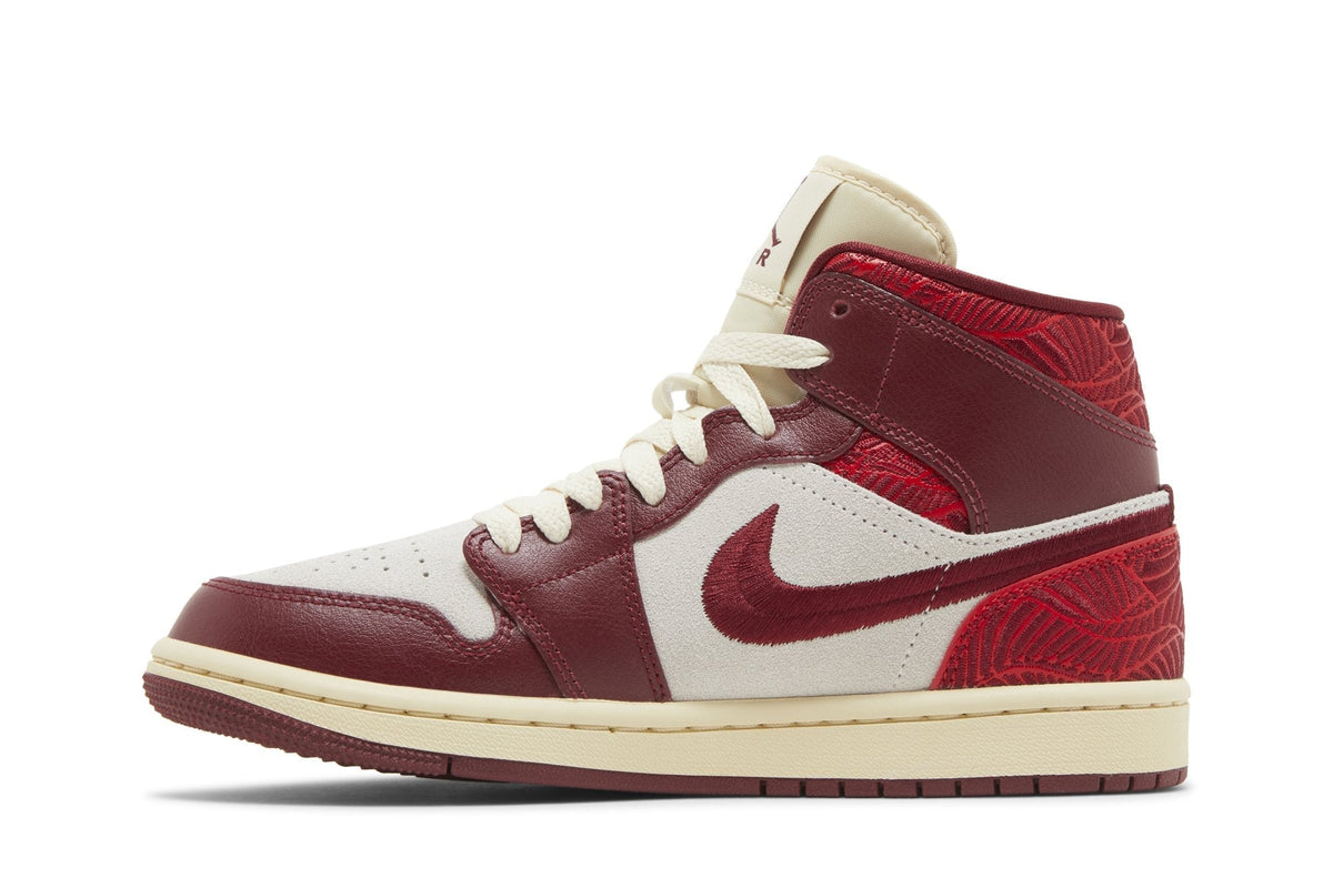 Air Jordan Women's Retro 1 Mid Se 'Tiki Leaf Team Red' Sneakers