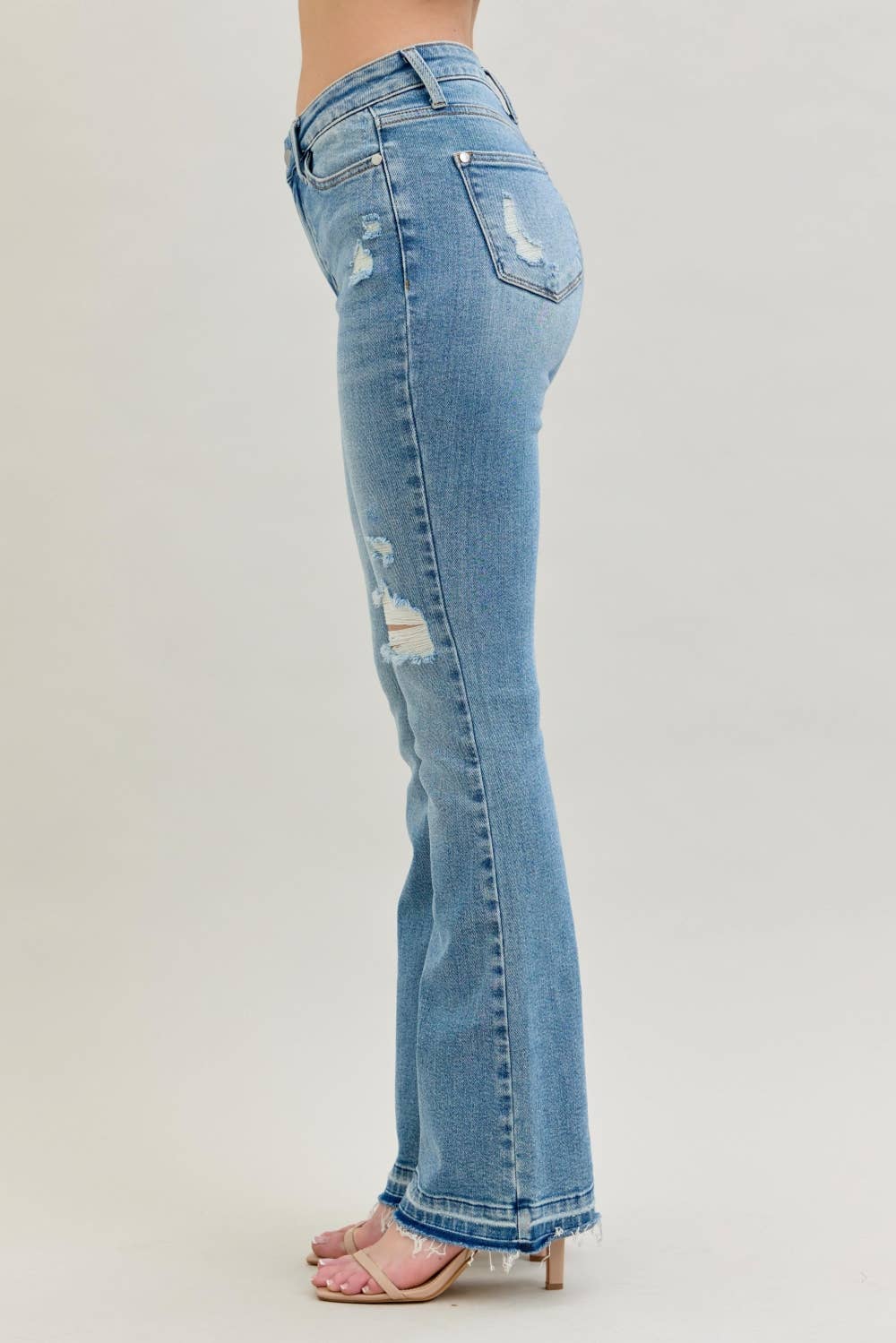 Daria - Mid Rise Destroy & Released Hem Bootcut Jeans