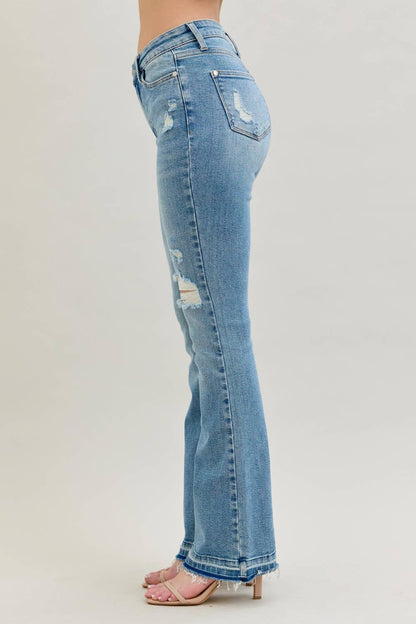 Daria - Mid Rise Destroy & Released Hem Bootcut Jeans
