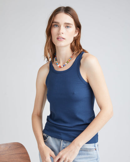 Womens Vintage Rib Tank - Lyocell Rib Knit - Moonlit Ocean