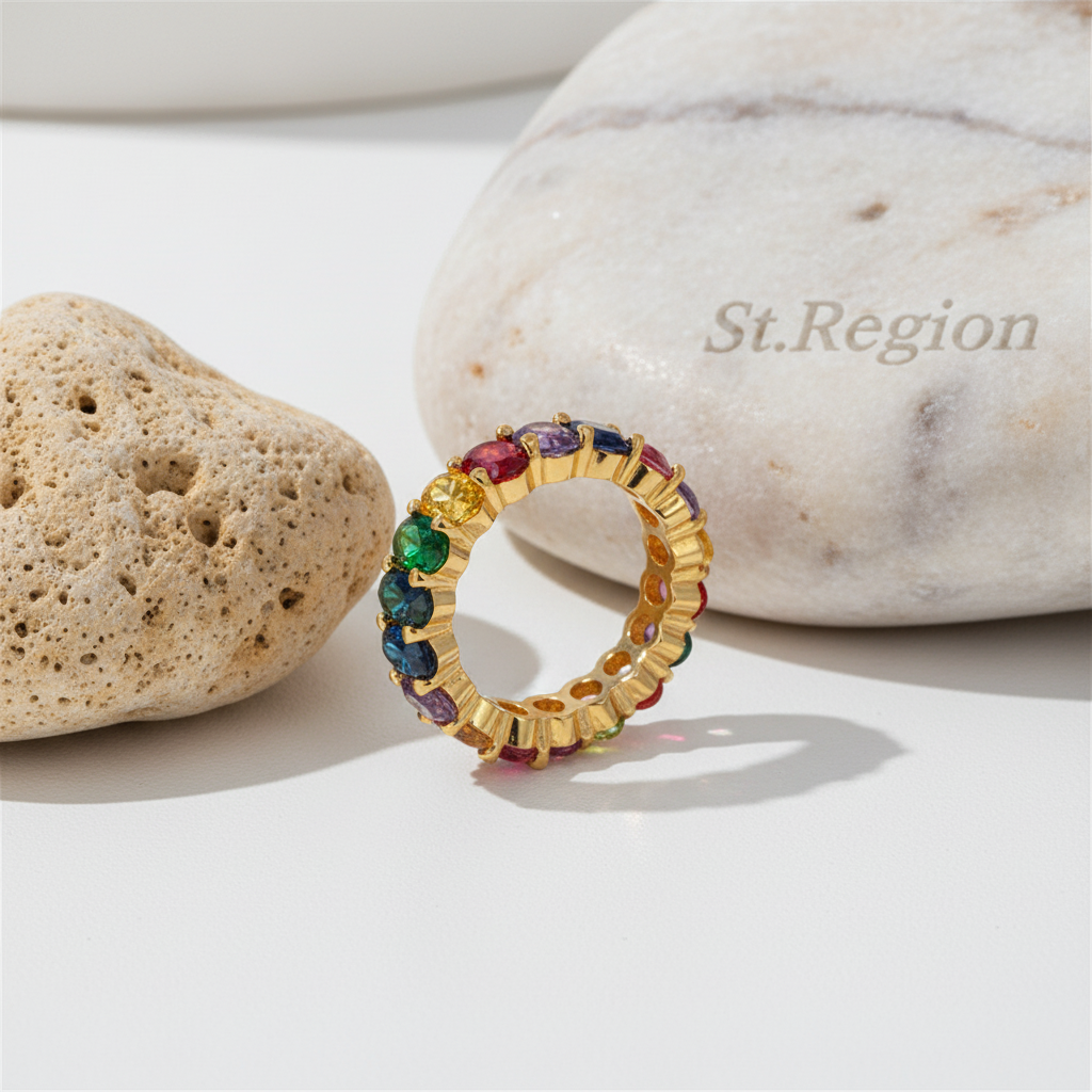Blue Multicolor Crystal & Goldtone Rainbow Band