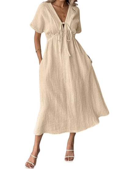 Women's Summer Solid Color V-Neck Dress