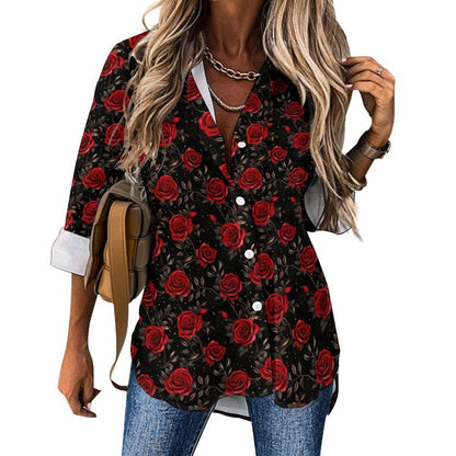 Baha Ranch Colores De Mexico Rose Floral Button Up Blouse
