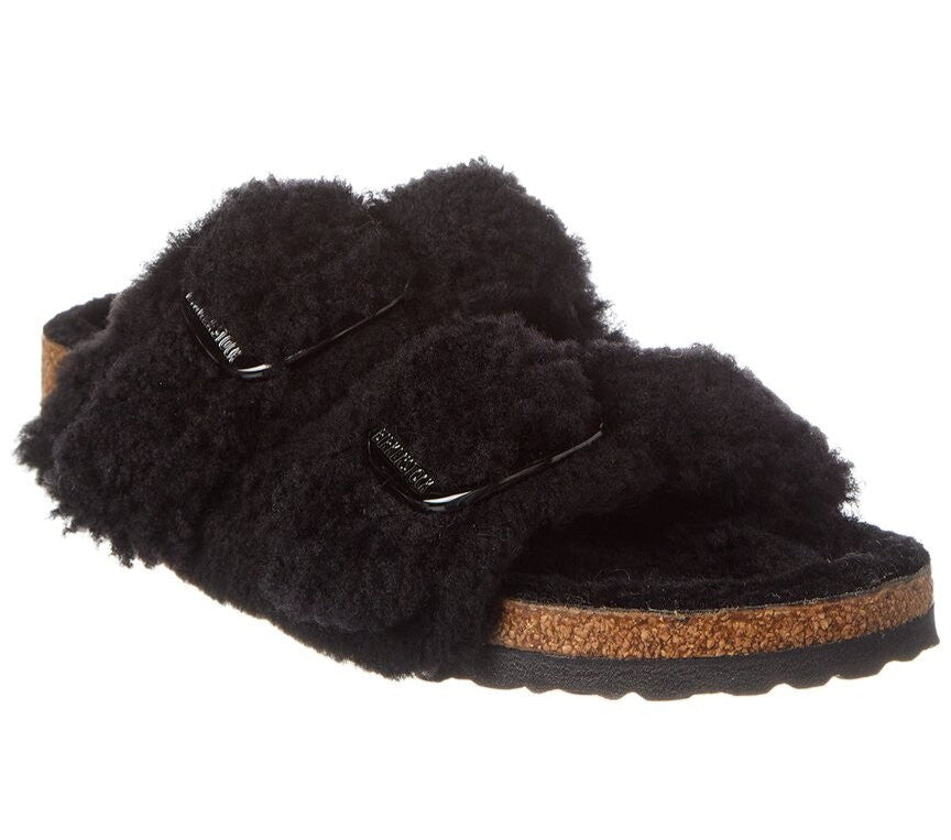 Birkenstock Arizona Big Buckle Rivet Logo Teddy Fur Black