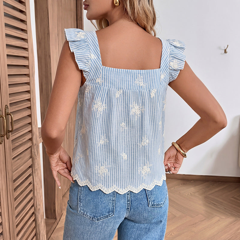 Striped square neck shirt for women