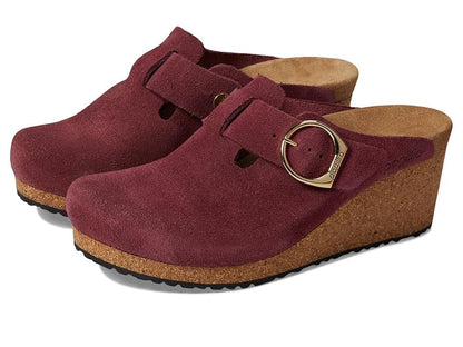 Birkenstock Fanny Ring Buckle Suede Leather Wedge Clogs Narrow