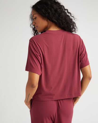 Womens Night Knit Tee - Rayon Jersey - Ruby Port