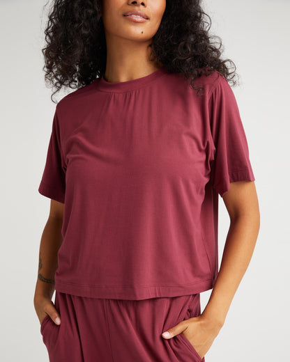 Womens Night Knit Tee - Rayon Jersey - Ruby Port