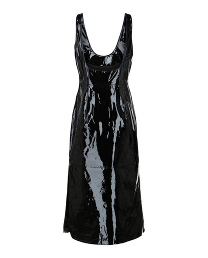 Ferragamo Scoop Neck Patent Leather Midi Dress