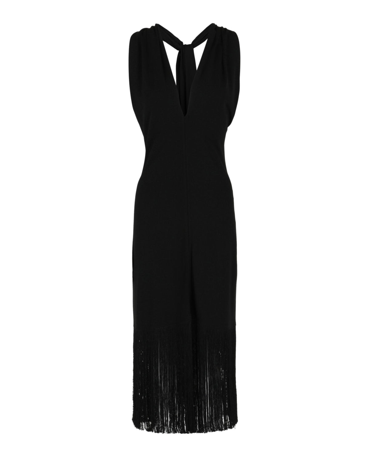 Ferragamo Plunging Sleeveless Fringe-Hem Midi Dress