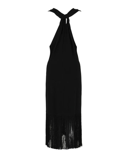 Ferragamo Plunging Sleeveless Fringe-Hem Midi Dress