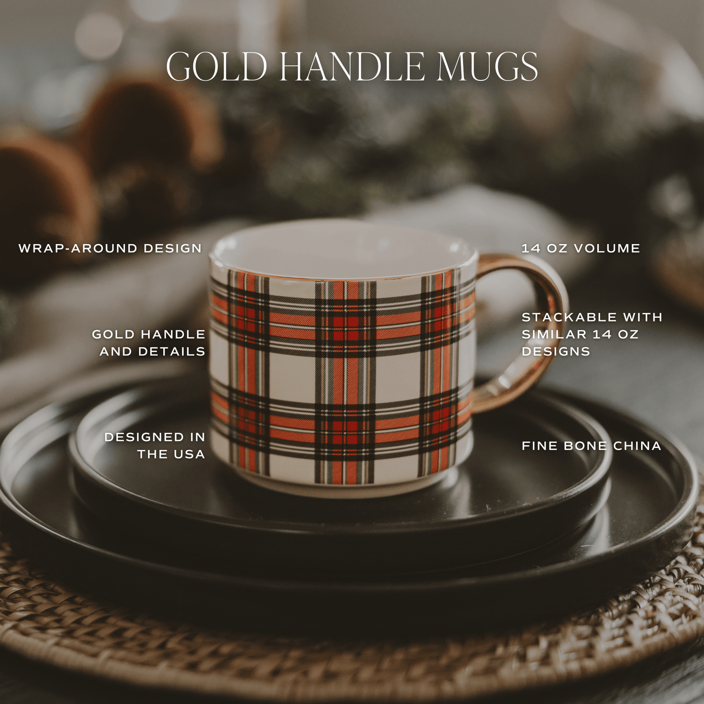 Gold Snowflakes 14 oz Gold Handle Coffee Mug