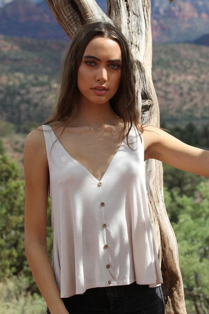 Angie V-Neck Open Back Swing Tank Top- White