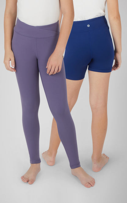 90 Degree by Reflex Girls 2 PK Lux Crossover Legging + 6" Bike Short