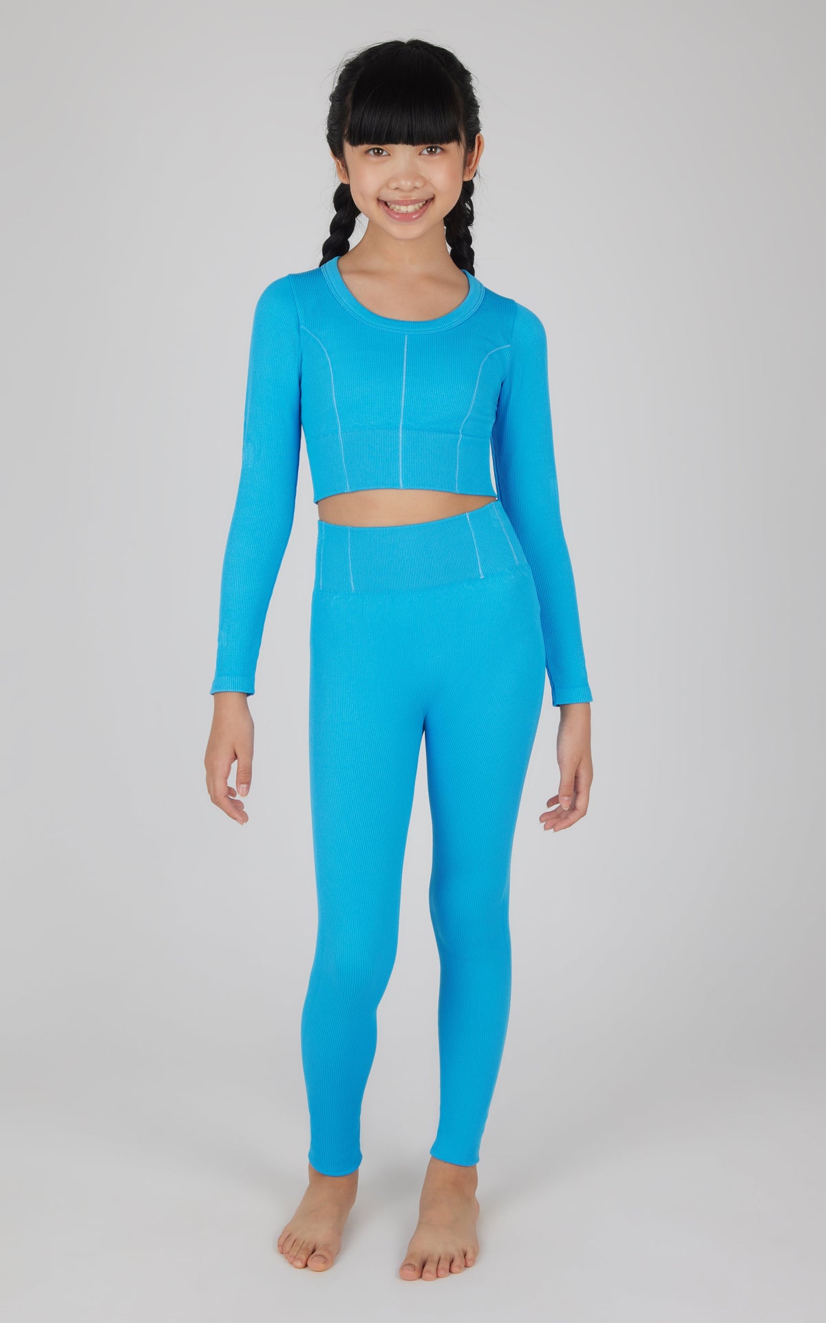 90 Degree by Reflex Girls 2 PC Seamless Ribbed Long Sleeve Top and Legging Set