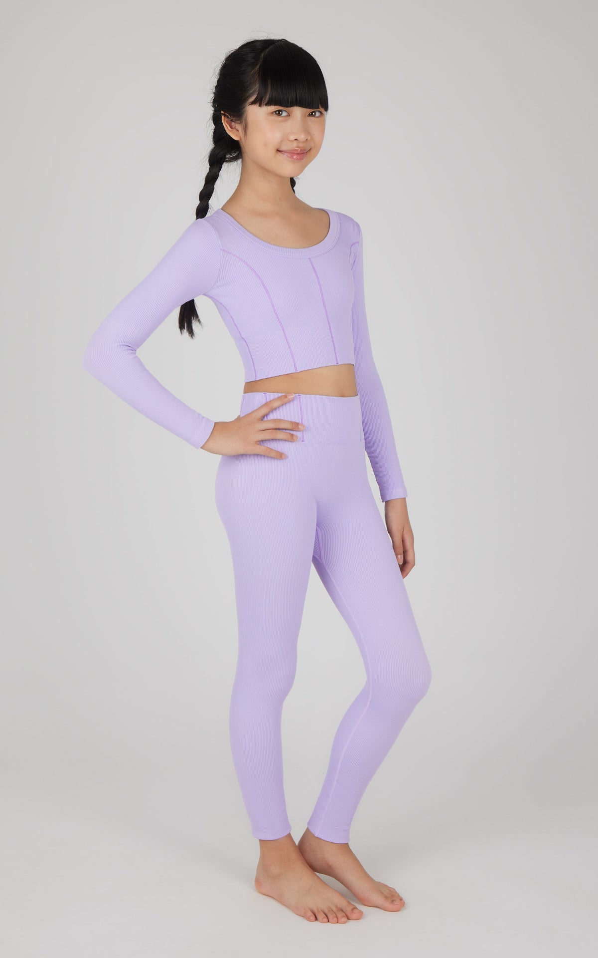 90 Degree by Reflex Girls 2 PC Seamless Ribbed Long Sleeve Top and Legging Set