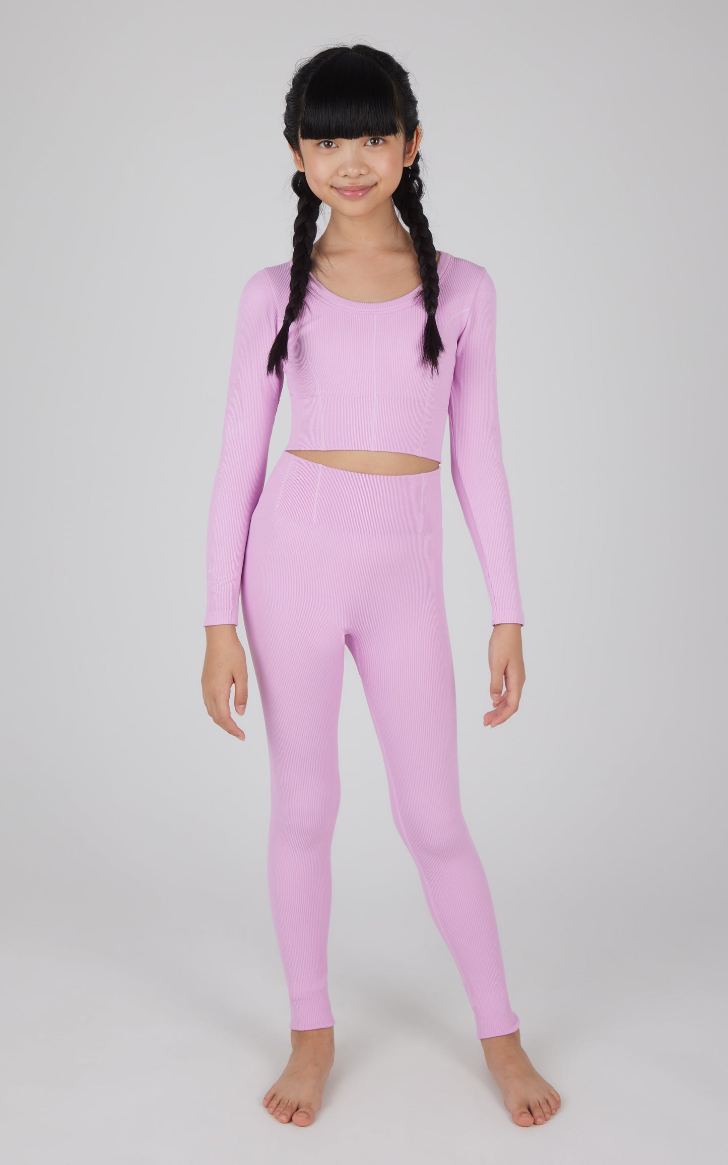 90 Degree by Reflex Girls 2 PC Seamless Ribbed Long Sleeve Top and Legging Set