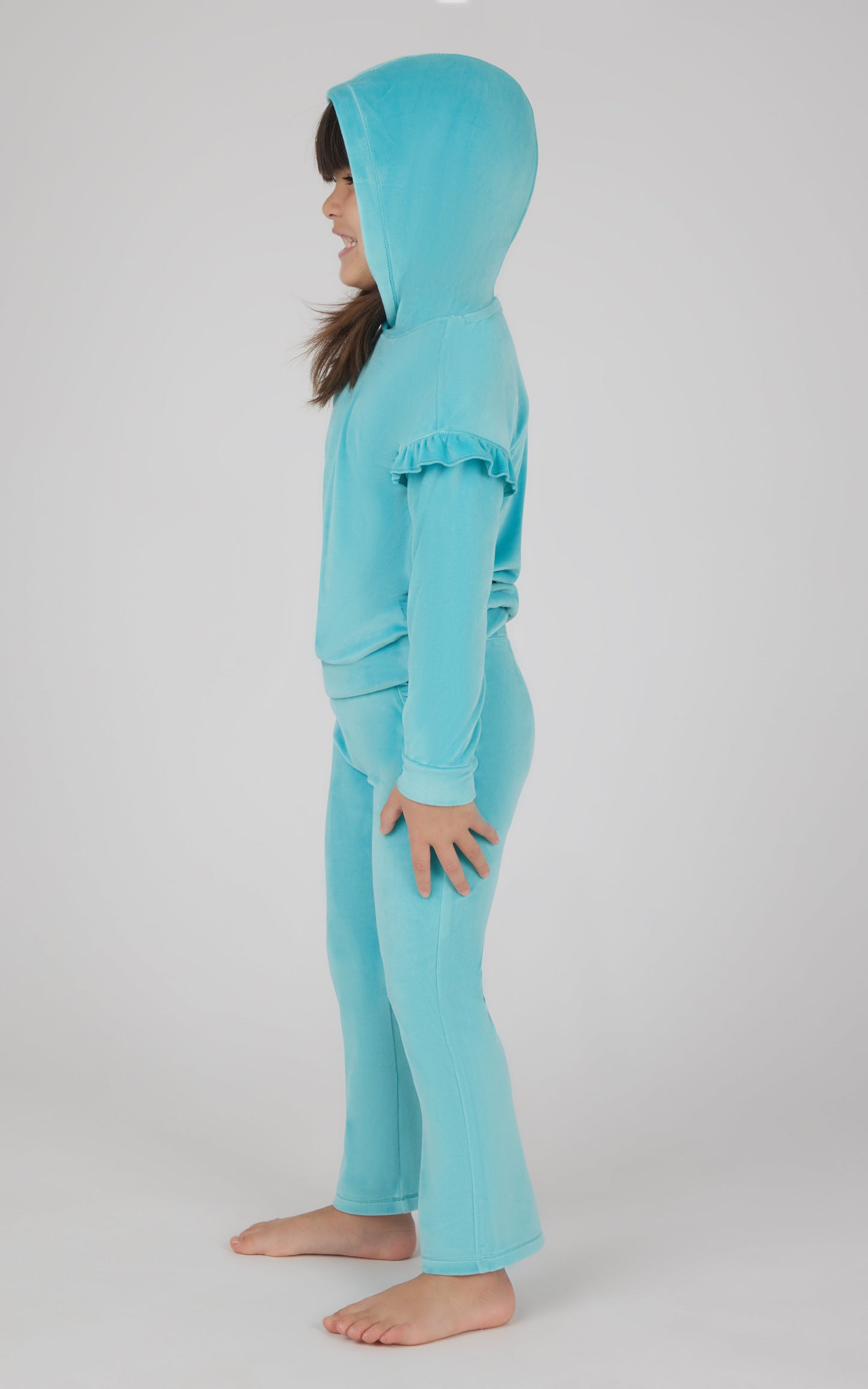 90 Degree by Reflex Toddler Girls 2 PC Velour Ruffle Hoodie and Flare Leg Pant Set