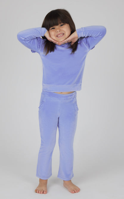 90 Degree by Reflex Toddler Girls 2 PC Velour Ruffle Hoodie and Flare Leg Pant Set
