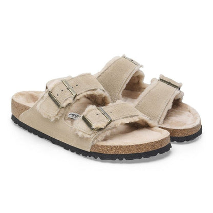 Birkenstock Arizona Shearling Suede Leather Sandals Narrow